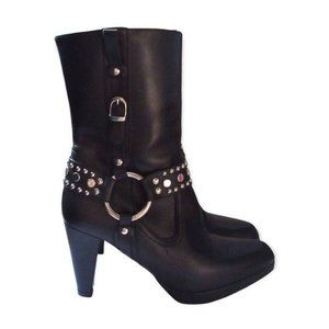 Frye Katie Ring Studded Black Leather Heel Boots